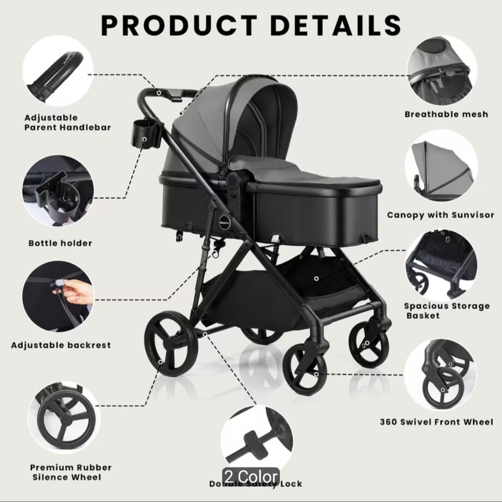 2 in 1 stroller foldable newborn reversible seat