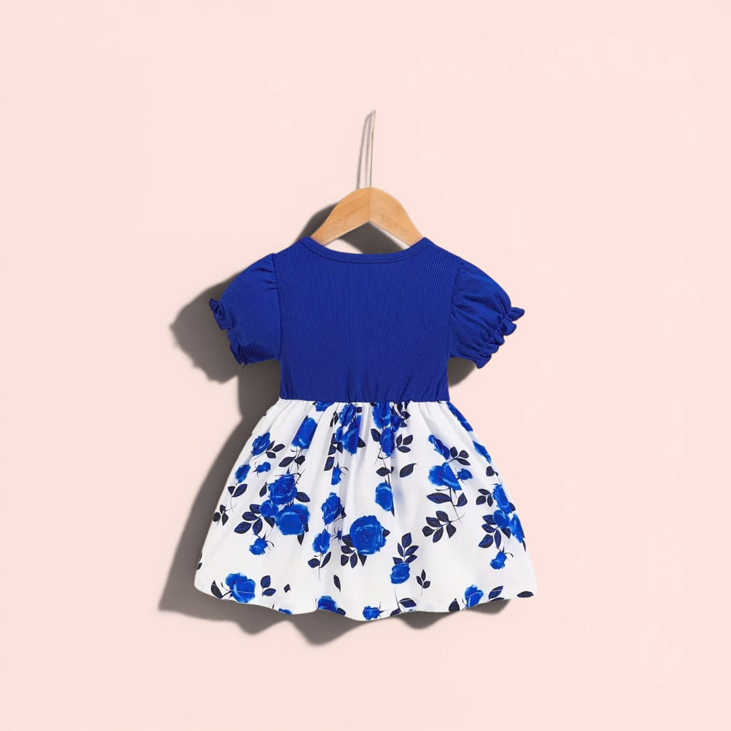 Girls blue print & bow dress